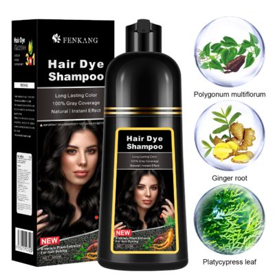 Shampoing Colorant Moussant Formule à Base de Plantes OEM 3 en 1 pour Cheveux Noirs